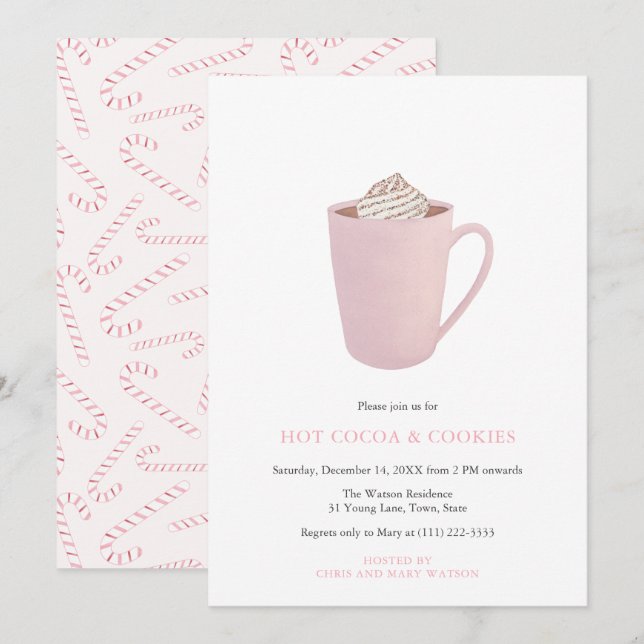 Pink Hot Cocoa and Cookies Christmas Party Invitation (Front/Back)
