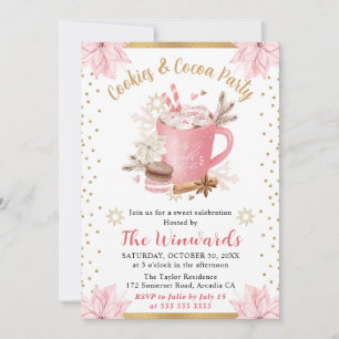 Pink Hot Cocoa and Cookies Winter Party Invitation