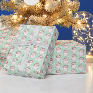 Pink Hot Cocoa Mugs - Mint Green Wrapping Paper
