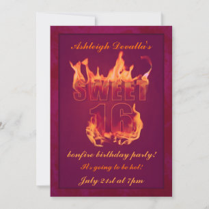 Pink Hot Fire Sweet 16 Bonfire Party Invitation