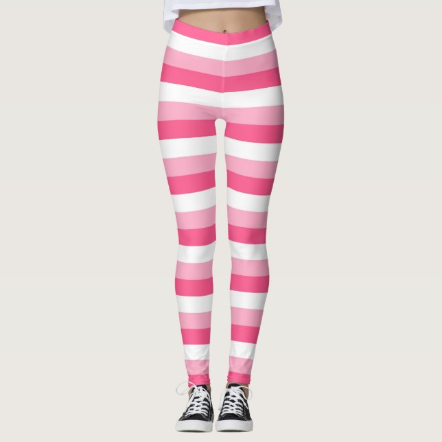 Pink, Hot Pink, and White Stripes Leggings (Front)