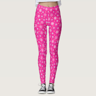 Pink Hot Pink Snowflakes Modern Chic Leggings