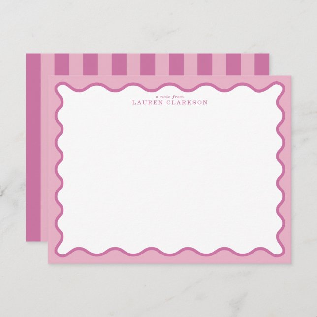 Pink & Hot Pink Wavy Border Note Card (Front/Back)