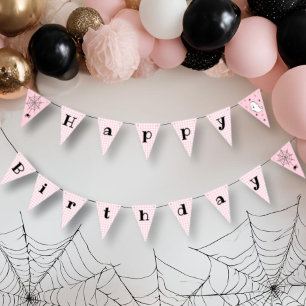 Pink Houndstooth Happy Birthday Halloween Ghost Bunting