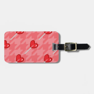 pink houndstooth heart lollipop luggage tag