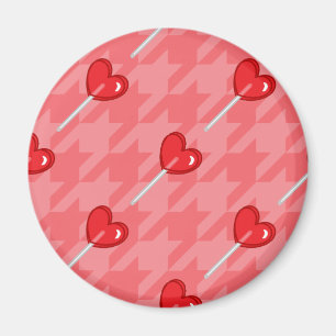 pink houndstooth heart lollipop magnet