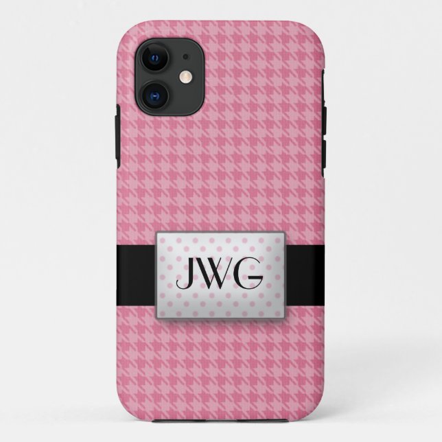 Pink Houndstooth Monogram iPhone 5 Case (Back)