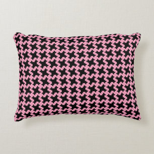 Pink Houndstooth on Black Throw Decorative Cushion