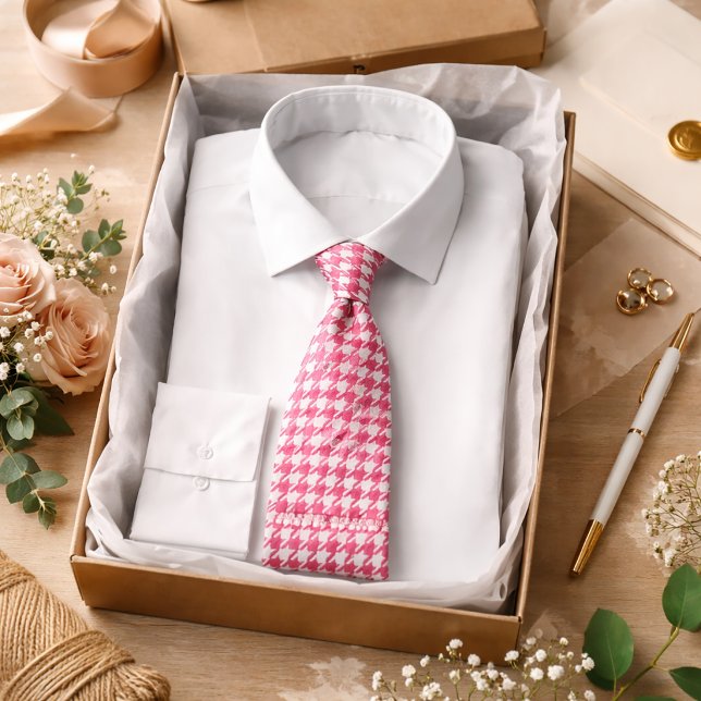 Pink Houndstooth Pattern Classic Preppy Style  Tie (Creator Uploaded)
