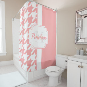 Pink Houndstooth Pattern Shower Curtain