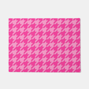 Pink Houndstooth Plaid Check Doormat