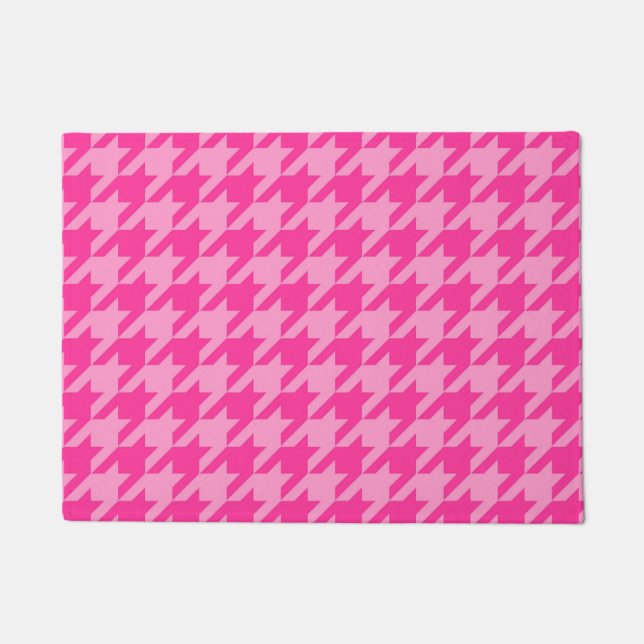Pink Houndstooth Plaid Check Doormat (Front)
