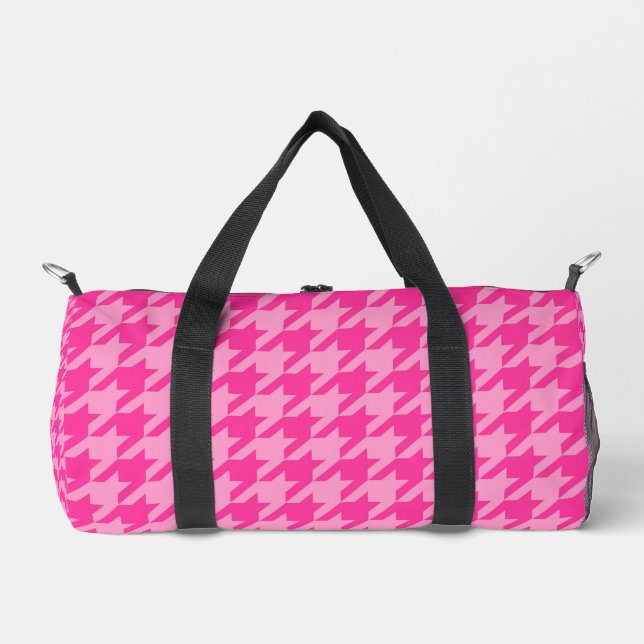 Pink Houndstooth Plaid Check Duffle Bag (Front)