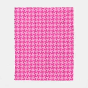 Pink Houndstooth Plaid Check Fleece Blanket