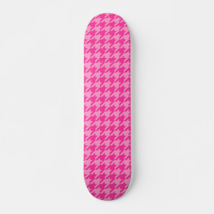 Pink Houndstooth Plaid Check Skateboard