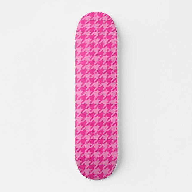 Pink Houndstooth Plaid Check Skateboard (Front)
