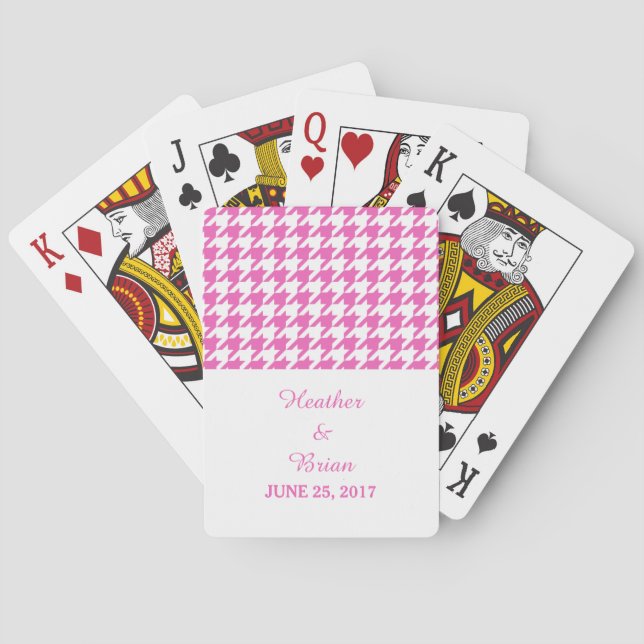 Pink Houndstooth Wedding Playing Cards (Back)