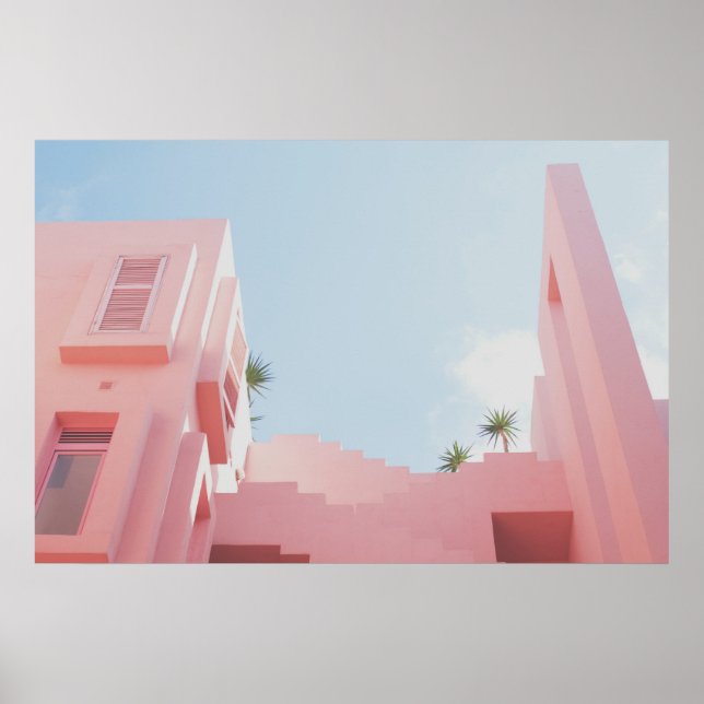 Pink House and Palm Trees Photo Poster (Front)