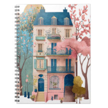 Pink house duplex park watercolor illustration