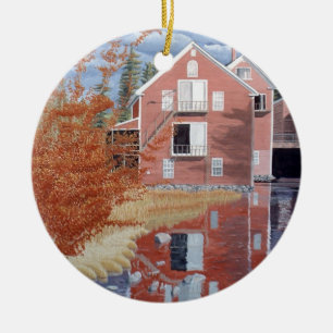 Pink House in Autumn Ceramic Tree Decoration