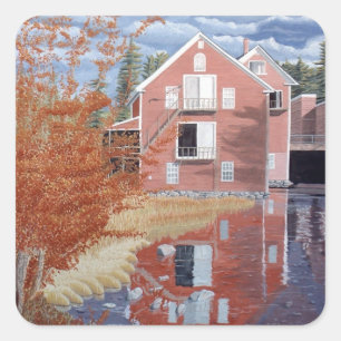 Pink House in Autumn Square Sticker