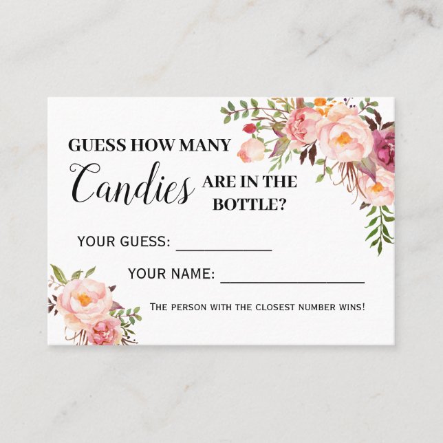 Pink How many candies game bilingual shower card (Front)