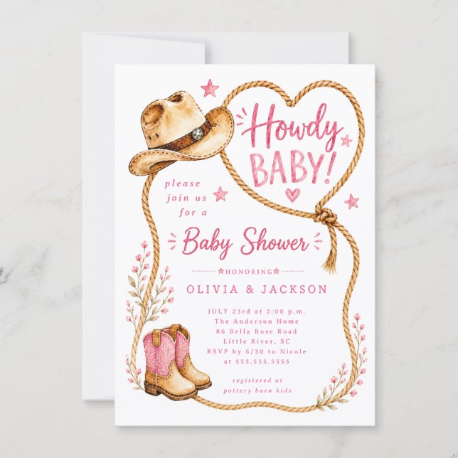 Pink Howdy Baby Shower Invitation (Front)