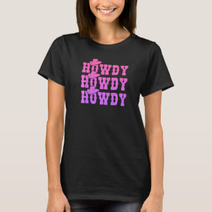 Pink Howdy Cow Girl Distressed Western Country Rod T-Shirt