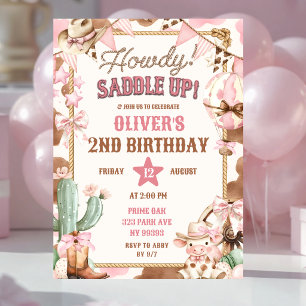 Pink Howdy Cowgirl Birthday Invitation