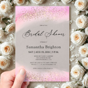 Pink Hues Gold Sparkles Bridal Shower Acrylic Invitations