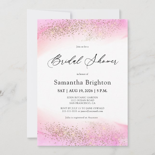 Pink Hues Gold Sparkles Bridal Shower  Invitation (Front)