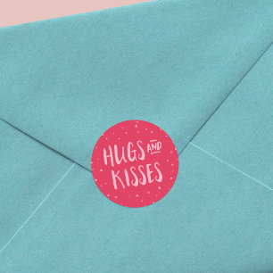 Pink Hugs and Kisses   Hearts   Valentine's Day Classic Round Sticker