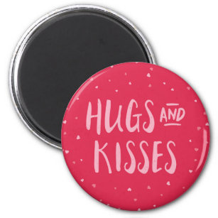 Pink Hugs and Kisses   Hearts   Valentine's Day Magnet