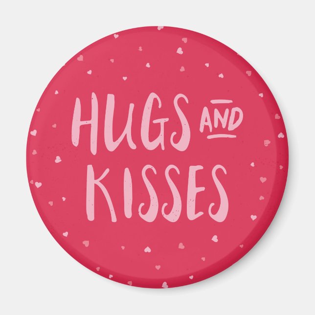 Pink Hugs and Kisses | Hearts | Valentine's Day Magnet (Front)