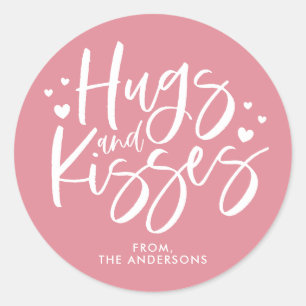 Pink Hugs and Kisses Valentine’s Day Classic Round Sticker