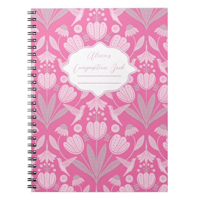 Pink Hummingbird Coquette Personalised Composition Notebook (Front)