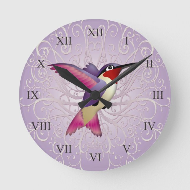 Pink Hummingbird Round Clock (Front)