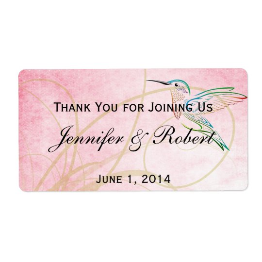 Pink Hummingbird Watercolor Water Bottle Label Shipping Label