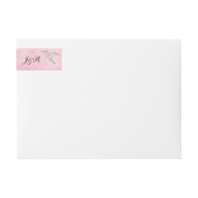 Pink Hummingbird Watercolor Wedding Wrap Around Label (Front)