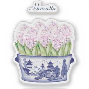 Pink Hyacinth Chinoiserie with Name Vinyl Sticker