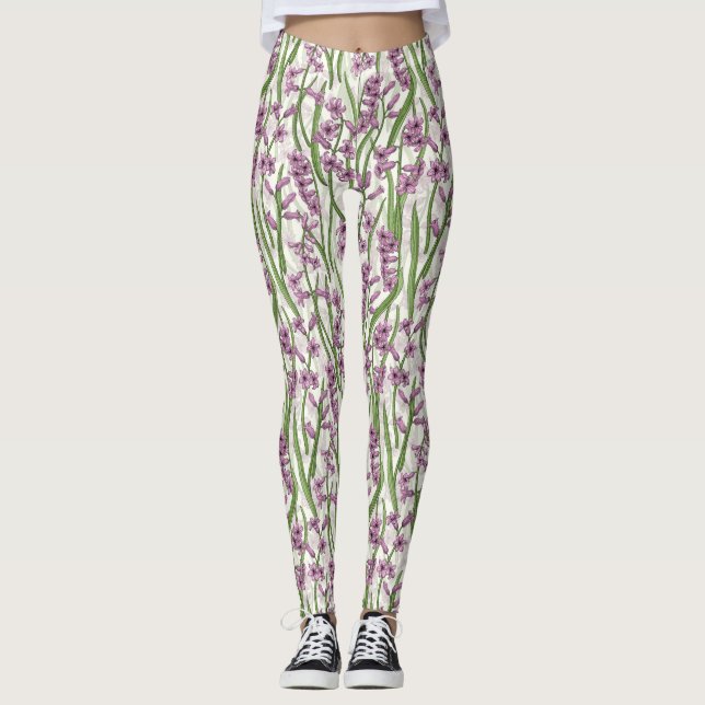 Pink Hyacinth flowers on natural white Leggings (Front)