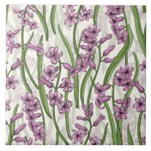 Pink Hyacinth flowers on natural white Tile