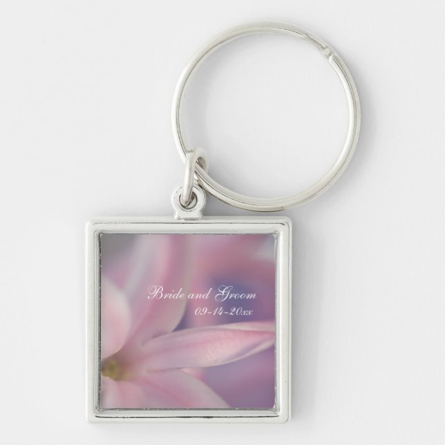 Pink Hyacinth Flowers Wedding Key Ring (Front)