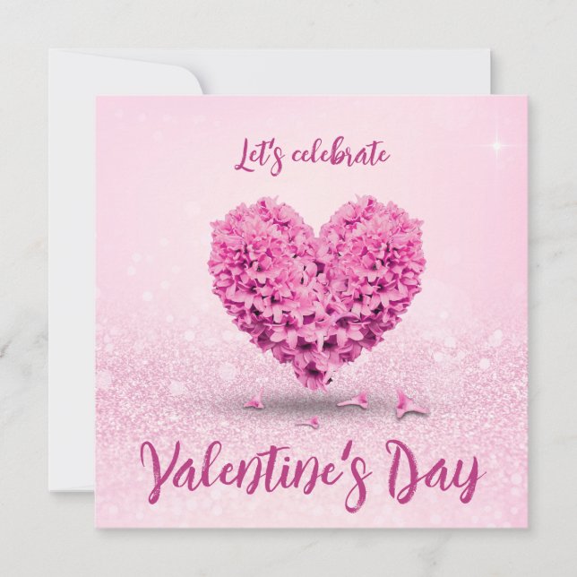 Pink Hyacinth Heart Happy Valentine's Day Party Invitation (Front)