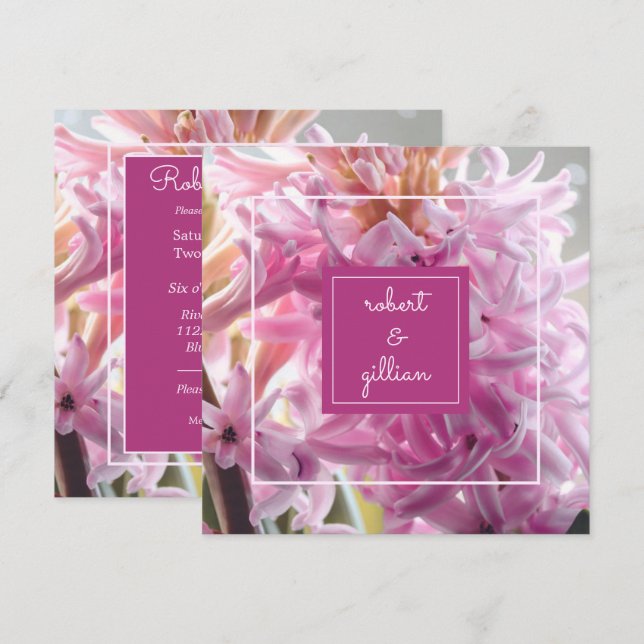 Pink Hyacinth Wedding Invitation (Front/Back)