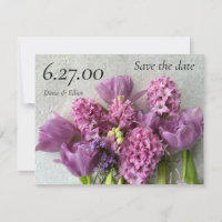 Pink hyacinths and tulips arrangement