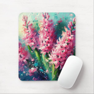 Pink Hyacinths Floral Spring Teal Flowers Hyacinth Mouse Mat