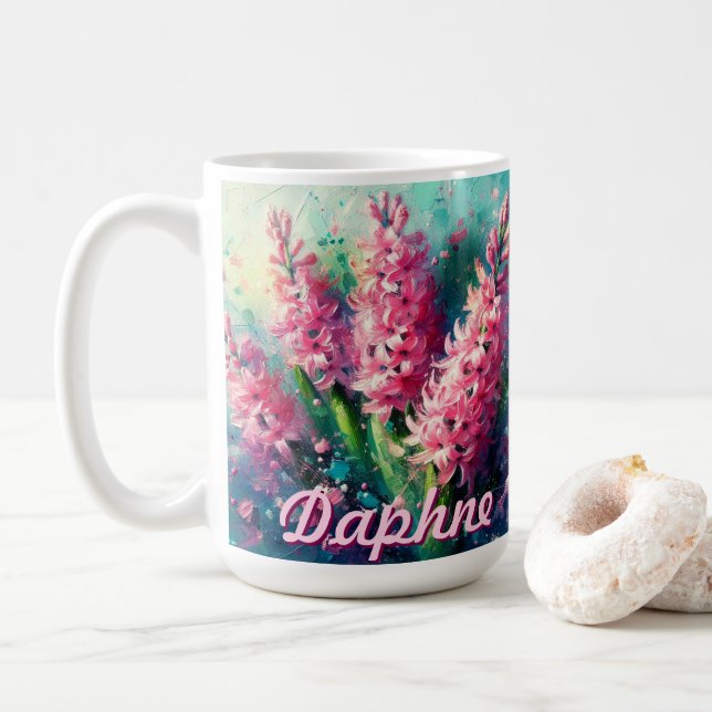 Pink Hyacinths Hyacinth Floral Personalised Coffee Mug (With Donut)