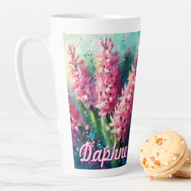 Pink Hyacinths Hyacinth Floral Personalised Latte Mug (In Situ)