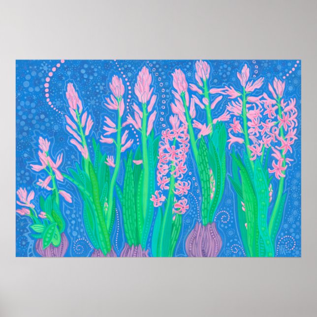 Pink Hyacinths Spring Flowers Floral Art Painting Poster (Front)